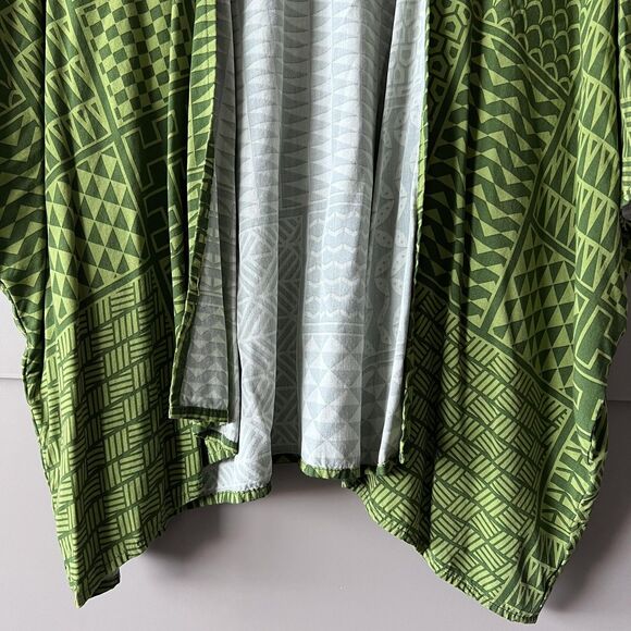 Hawaii's Finest Kimono Cardigan Womens XS Green Polynesian Tapa Open Front Wrap - Picture 4 of 10